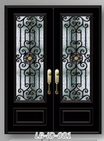 Porte d'entrée moderne de luxe en fer forgé, robuste, sécurisée, pare-balles, pour villa, double battant, épaisseur de panneau 50 mm