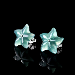 Natural genuine A-grade jadeite blue water sea star <b>stud</b> earrings, ice-grade jade, S925 <b>silver</b>, ancient style women's earrings - Product Image 2