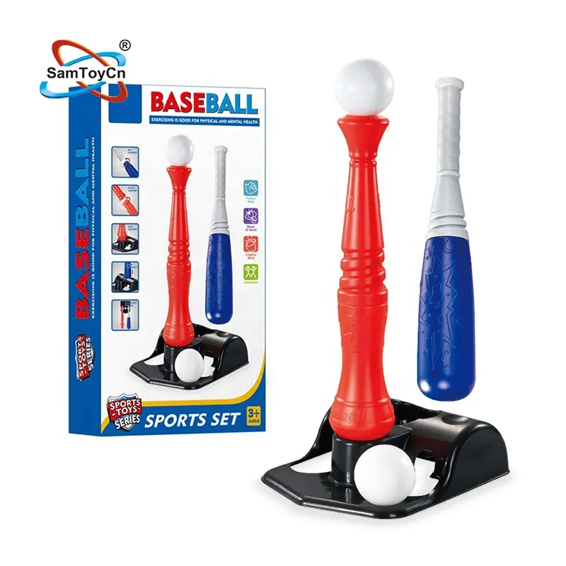 Samtoy Educational Plastic Pitching Machine Baseball Bat Outdoor Sport Toy T Ball Set Baseball Toys for Kids