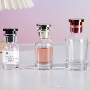Botol kaca parfum transparan bentuk bulat mewah 30ml dengan kotak