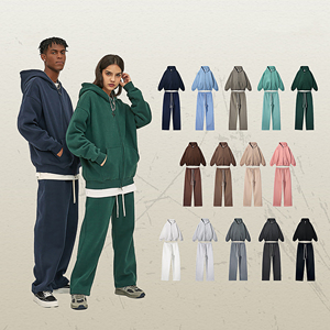 2024 Autumn/Winter New Fleece Thickened 350g American Fashion <strong>Zipper</strong> Men's Hoodie Set - Product Image 1