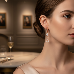 Triangle Design Zircon Dangle Earrings Turkish Wholesale 925 Silver Sterling Jewelry Elegant Geometric Design Fine Jewellery - Product Image 2