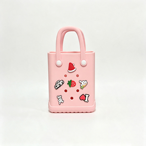 Bolso de mano impermeable de EVA con dijes aleatorios, mini bolso tote resistente a las manchas, con dos aberturas, color caramelo, bolso de malla duradero para la universidad - Product Image 1