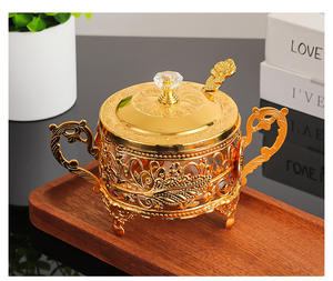 ขวดเครื่องปรุงโลหะสไตล์ยุโรปสุดสร้างสรรค์สำหรับใช้ในครัวเรือน ขวดน้ำตาลแก้วใสลายฉลุสวยงาม - Product Image 5