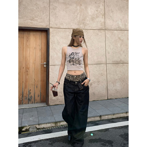 กางเกงยีนส์เอวสูงของผู้หญิง2025แฟชั่นสไตล์สตรีทพิมพ์ลายเสือดาวอเมริกันสำหรับฤดูใบไม้ผลิ - Product Image 3