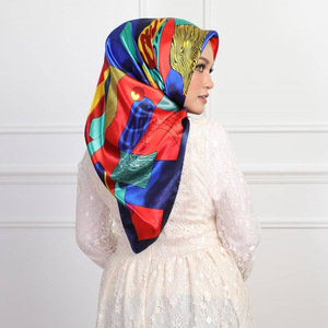 2022 New Southeast Asia Muslim <strong>Hijab</strong> 90cm Large <strong>Square</strong> Satin Printed Silk Scarf Hijabs Muslim Women - Product Image 3