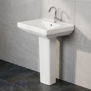 Lavabo sur pied carré en porcelaine blanche de qualité export, vasque moderne pour salle de bain, équipement sanitaire - Product Image 6