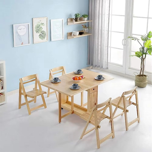 Hot Sale Extendable Wood <b>Folding</b> <b>Dining</b> Room <b>Table</b> <b>Chair</b> Set Space Saving Furniture Smart <b>With</b> Hidden Foldable Seat JH-FDT-3 Din - Product Image 3