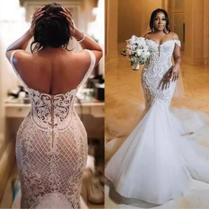 Off The Shoulder Mermaid Wedding Dress Lace Applique Backless Fishtail White Bridal Gown Sweetheart Neckline Natural Waist - Product Image 4