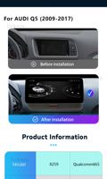 Radio para Auto de 10.25 Pulgadas con Snapdragon 665, Android 14, para Audi Q5 8R 2008-2017, WiFi, 4G LTE, 8+128GB, CarPlay, DSP, BT, Pantalla Táctil IPS, GPS