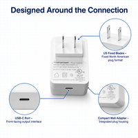 Chargeur USB-C 20W PD, connecteur C-C AD-DC, prise US, adaptateur secteur 5V 9V 12V 15V EN60601 avec certificat UL pour les dispositifs médicaux