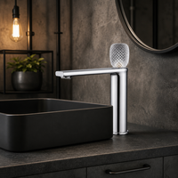 Robinet de salle de bain thermostatique monotrou en laiton au design moderne avec lumière LED, poignée unique et cartouche céramique à débit contrôlé
