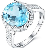 Anillo con Gema de Topacio Azul Natural de 1ct, Corte Ovalado Cuadrado, Estilo Clásico, Chapado en Oro