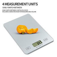 Balance de cuisine numérique 5kg/1g, 4 unités, fonction tare, en verre trempé, pour la pâtisserie, la cuisine et la mesure du lait à domicile