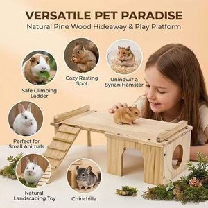 เตียงสัตว์เลี้ยงขนาดเล็กแบบ DIY ทำจากไม้ พร้อมบันได สำหรับแฮมสเตอร์ หนูโกลเด้นแบร์ หนูชิปสติ๊ก และเม่น - Product Image 4