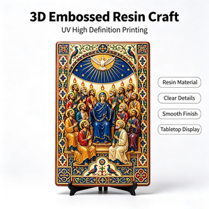 Placa Bizantina de Resina Personalizada con Pentacostés en Relieve 3D, Impresión UV, Espíritu Santo, <span class=keywords><strong>Paloma</strong></span>, María, Apóstoles, Bordo de <span class=keywords><strong>Pavo</strong></span> <span class=keywords><strong>Real</strong></span>, Regalo para Iglesia Católica - Product Image 3