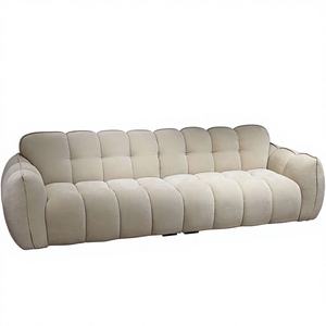 Canapé une place en velours chenille crème style <span class=keywords><strong>français</strong></span>, dossier haut, pour salon, appartement ou hôtel haut de gamme, ligne droite - Product Image 1