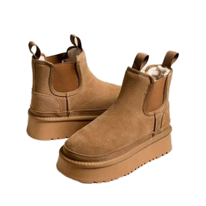 Botas de Nieve Chelsea Cálidas y Transpirables con Suela Gruesa para Otoño e Invierno, Botines Unisex con Parte Superior de Piel de Vaca, Forro de Lana de Oveja - Product Image 1