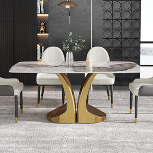 Voxhome thiết kế hiện đại hình chữ nhật bàn ăn với đá cẩm thạch hàng đầu màu vàng cơ sở sang trọng Đồ nội thất nhà cho phòng ăn - Product Image 2