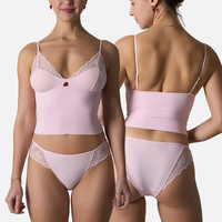Ensemble soutien-gorge à bretelles et culotte en dentelle avec bonnets rembourrés, débardeur, sous-vêtements doux pour la peau et respirants, ensemble de lingerie quotidienne