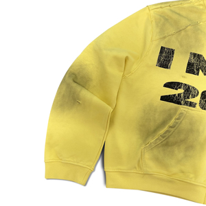 Sudadera con capucha amarilla oversize con cremallera para hombre, diseño desgastado en los hombros con estampado 'I Miss 2016', estilo casual, ODM OEM - Product Image 5