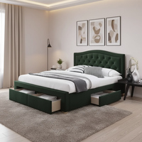 Lit rembourré sur mesure en velours vert, design moderne et luxueux, cadre de lit extra-large pour chambre à coucher