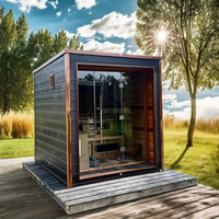 Sauna de lujo de cedro rojo con función de vapor seco y húmedo para jardín exterior, villa y bienestar.