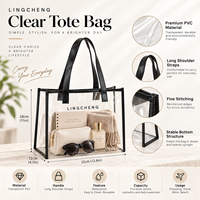 Sac à bandoulière réutilisable personnalisé de haute qualité avec logo, sac fourre-tout transparent en PVC, sacs de shopping transparents avec fermeture éclair pour les voyages, la plage et les événements