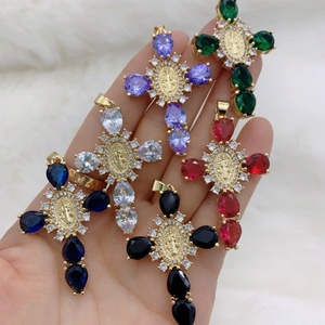 Pendentif Charme <span class=keywords><strong>Croix</strong></span> Vintage en Zircon avec Vierge Marie et Jésus, Plaqué Or 18K, Bijoux en Laiton, Mode Chrétienne Jinyuan - Product Image 1