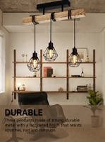 Lustre industriel en bois Znamhee, lampe suspendue à 3 lumières, E27, métal noir, style nordique, éclairage de plafond pour salon, salle à manger