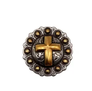 Shiny Silver and Gold Cross Conchos - Tack Wholesale