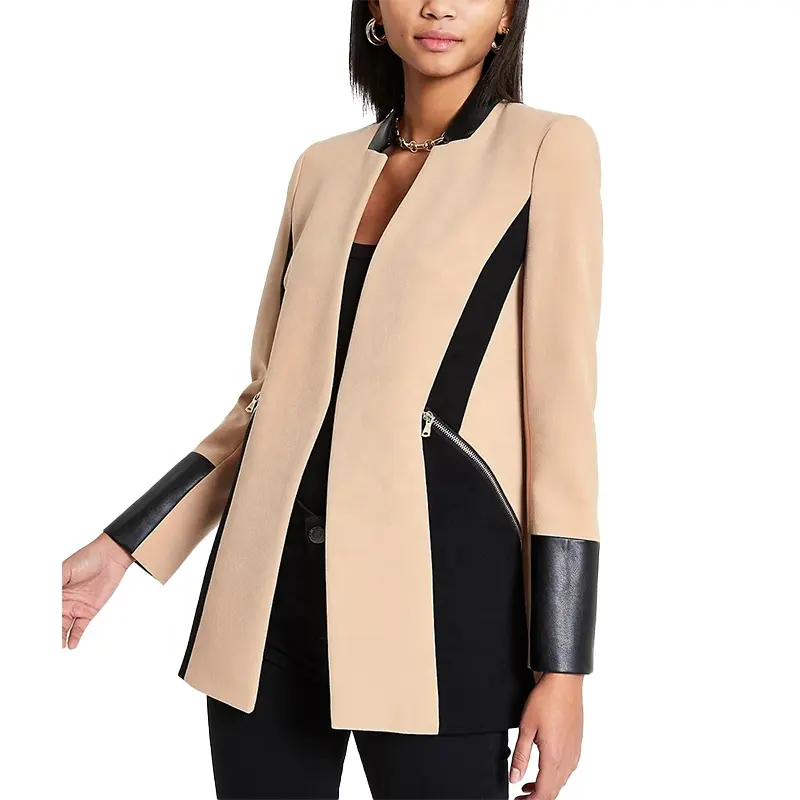 MANNI Luxury Black Color Block plus size jackets women's jackets With Side Zip Pocket Formal blazers ladies women