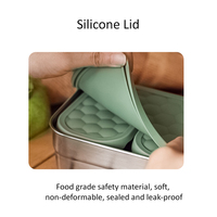 Rechteckige Auslaufsichere Bento-Lunchbox-Set 2+1 Luftdichter Saucenbehälter Edelstahl-Lebensmittelbehälter Mit Silikondeckel 720ml
