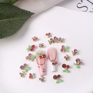 TSZS-Amuletos de Metal 3D para uñas de cerezas, diamantes de imitación rojos y rosas, joyería para uñas, venta al por mayor - Product Image 3