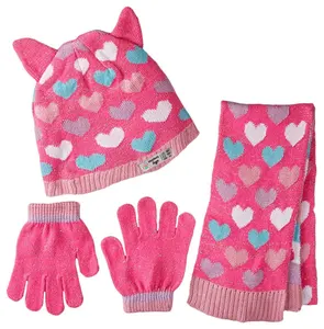 Baby Muts Sjaal Handschoenen Sets Jacquard Beanie Hoeden Met Oorklep Winterpet Pom Pom Hoeden