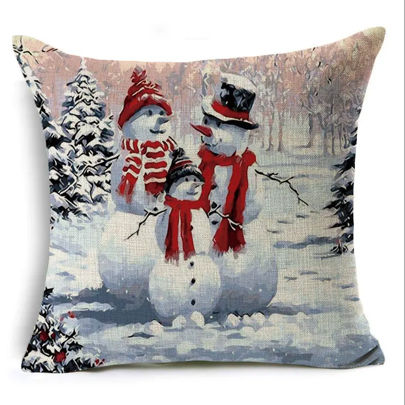 Multi Style Snowman Decorative Pillowcases Polyester Throw Pillow Case Striped Christmas Pillowcase
