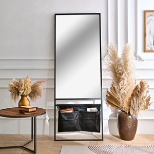 Espejo con marco de metal negro rectangular de longitud completa para decoración del hogar INNOVA con Revistero de cuero - Product Image 3