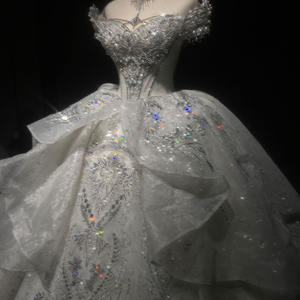 Pour Jancember robe de mariée luxueuse pour femmes LSMX189 chapelle moderne manches courtes dentelle perlée cristal Applique décorée longue - Product Image 3