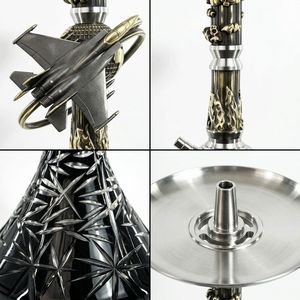 Modern Stainless Steel <b>Hookah</b> Lacquer Finish Shisha <b>Pipe</b> Mirror Craft Black Gold Gift Set for Bar Travel - Product Image 4