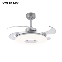 Ventilateur de plafond LED Smart Tuya avec haut-parleur rétractable et lumière compatible avec les appareils domestiques intelligents