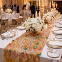 Tissu en dentelle à sequins perlés en polyester orange de haute qualité, maille épaisse, mousseline 3D, écologique et respirant, pour robe de mariée