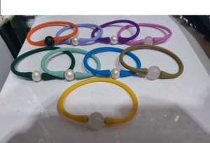 กำไลข้อมือซิลิโคนไข่มุกน้ำจืดธรรมชาติขนาด 9-11 มม. ปรับแต่งได้ สีสันสดใส กันน้ำ แฟชั่นประดับด้วยหิน - Product Image 4