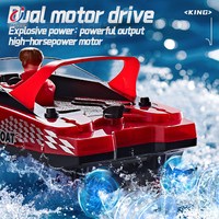 Bateau télécommandé Chengji haute vitesse avec double hélice, design cool, étanche, pour jeux aquatiques, avec lumières