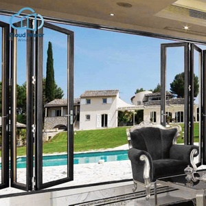 Porte extérieure moderne multi-panneaux en alliage d'aluminium robuste, à double battant, avec verre trempé et vue panoramique, idéale pour manoir de campagne, villa de vacances, <span class=keywords><strong>piscine</strong></span> - Product Image 1