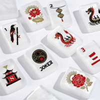 Ubin Mahjong Akrilik Cetak Kustom OEM, Set Mahjong Amerika Putih Mutiara, Mendukung Pola yang Dipersonalisasi