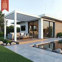 Gazebo motorisé en aluminium de luxe, imperméable, avec porte en verre, jardin, patio, bord de piscine, ombrage extérieur avec lumières LED, pergola à lames