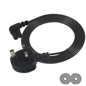 Black Extension Uk Powered Mains Lead English Plug 13a 3 Pin Power Cord With open tinned wire end