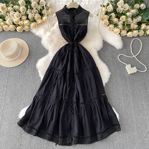 Abiti senza maniche con colletto intagliato <span class=keywords><strong>blu</strong></span> vento monopetto francese monopetto da donna - Product Image 2