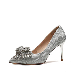 Zapatos de Novia Elegantes para Mujer, con Punta en Pico, Tacón de Aguja, Tacón Alto de 3-5 cm, Decoración de Lazo, Cristal y Diamantes de Imitación, Zapato Individual - Product Image 5