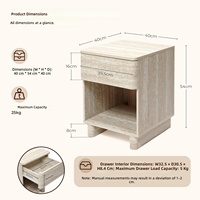 Table de chevet moderne en MDF avec 1 tiroir et étagère ouverte, aspect travertin, bords arrondis, pour chambre d'amis, fournisseur chinois